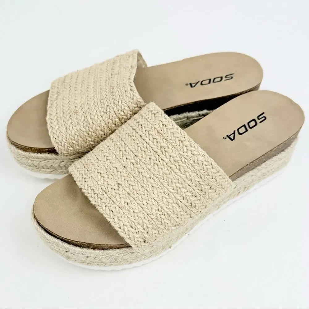 Soda PROCESS Beige Jute Open Toe Platform Espadrille Slide Sandals
